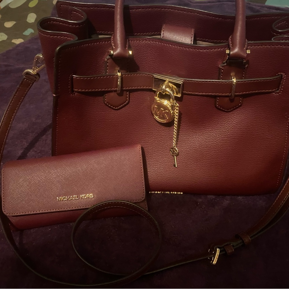 Michael Kors Hamilton Merlot tote and wallet.